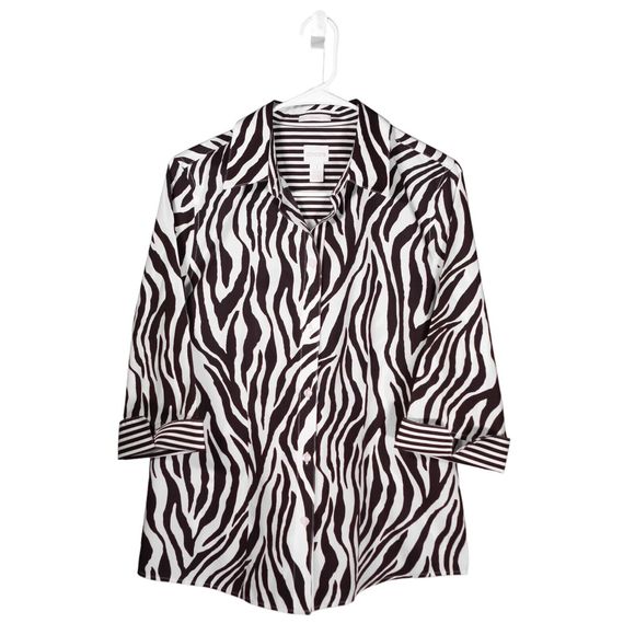 Chico's Women's Shirt Button Up Zebra Animal Print No Iron Blouse Top 1 US M/8 - Picture 1 of 8